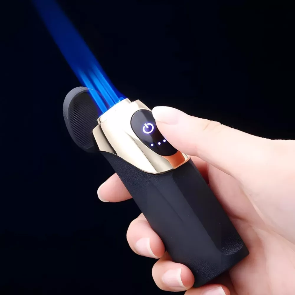ولاعة إلكترونية 3 شعلات نفاثة بشاشة لمس وشحن USB مقاومة للرياح