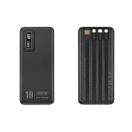 باور بانك بسعة 10000mAh شحن سريع 22.5W مع 4 كابلات مدمجة وشاشة رقمية ASPOR A300PD