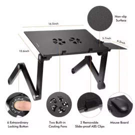 طاولة لابتوب قابلة للطي مع مروحتين USB للتبريد