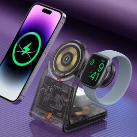 حامل شاحن لاسلكي مغناطيسي 3 في 1