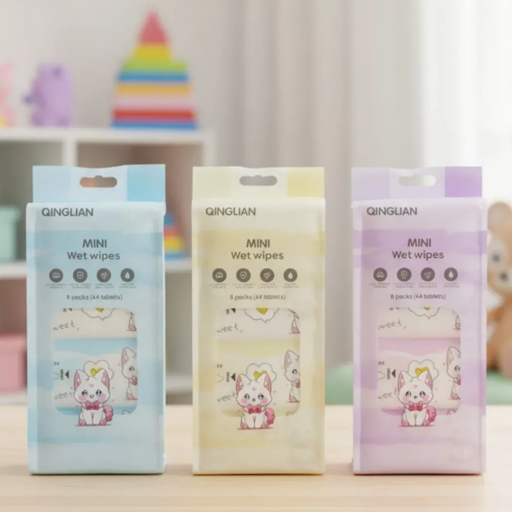 مجموعة مناديل مبللة لطيفة وخالية من العطور – 8 رزم (64 منديل)