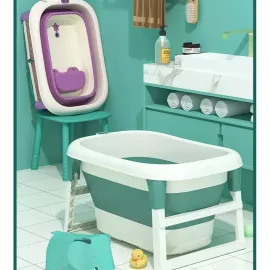 حوض استحمام محمول قابل للطي للأطفال مع شاشة عرض رقمية لدرجة الحرارة