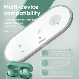 شاحن CW24 لاسلكي سريع متعدد الوظائف 3 في 1 من هوكو