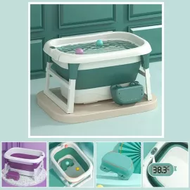 حوض استحمام محمول قابل للطي للأطفال مع شاشة عرض رقمية لدرجة الحرارة