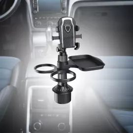 حامل أكواب للسيارة مع صينية طعام وحامل جوال – دوران 360 درجة – 3 في 1